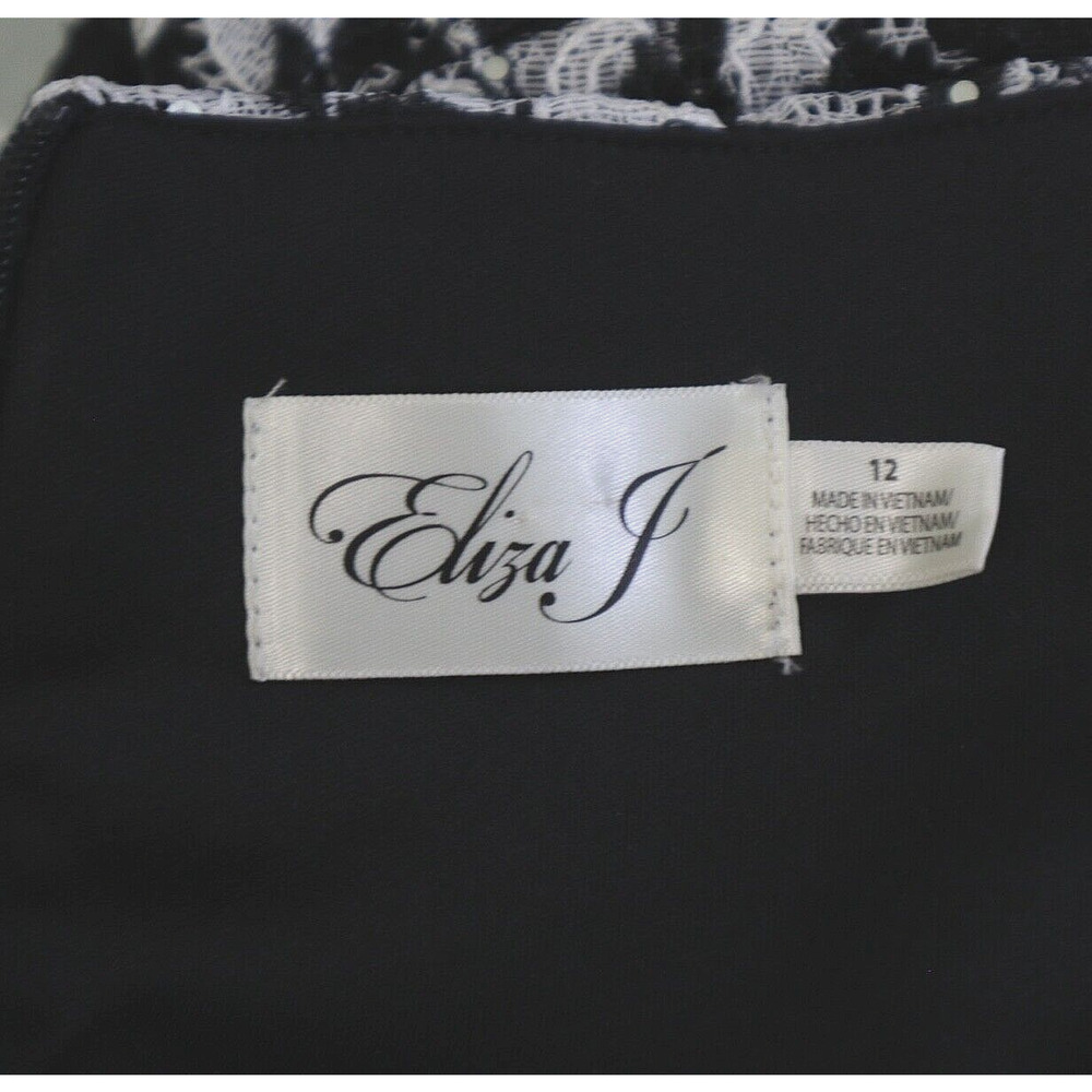 Eliza J Size 12 Lace Appliqué Sheath Dress Sequin Black White - Picture 9 of 10